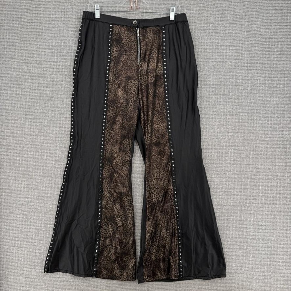 ROMWE Pants Womens 1XL Black Animal Print Studded Zip Front Relaxed Party